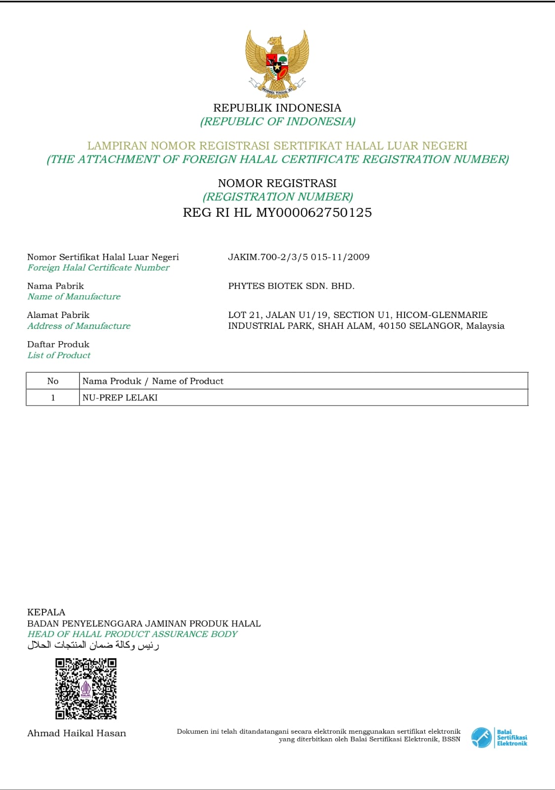 Halal certificate reference